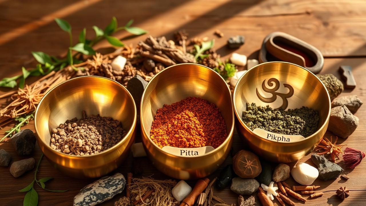 Vāta · Pitta · Kapha — the three biological humours